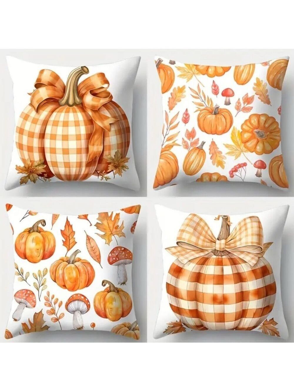 Pumpkin Throw Pillowcases Set Orange and White 18x18